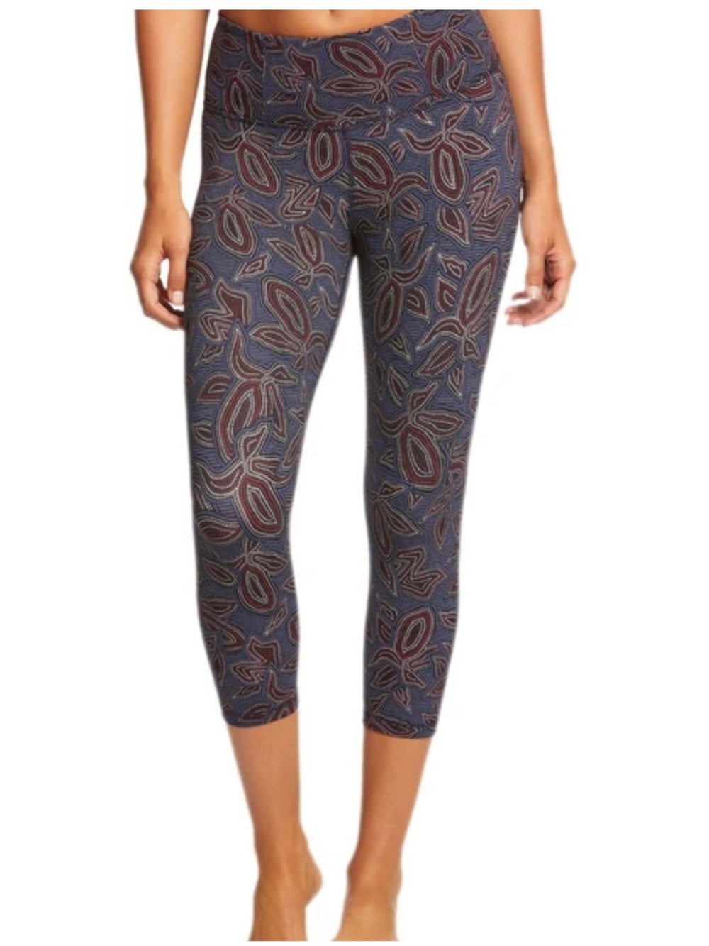 Manduca Essential yoga capris paisley print blue burgundy cropped small NWOT